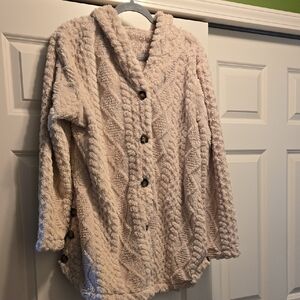 SHEIN Cream Teddy Jacket with Button Detail